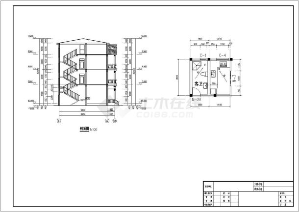 扬州某村镇466平米3层框架结构独栋别墅全套平立剖面设计CAD图纸-图二