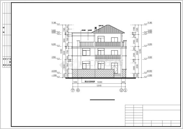 某现代化村镇450平米三层框架结构独栋别墅平立剖面设计CAD图纸-图一