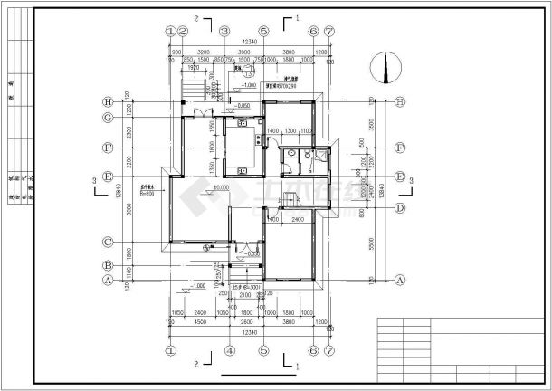 某现代化村镇450平米三层框架结构独栋别墅平立剖面设计CAD图纸-图二