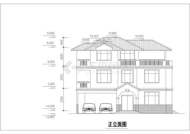 汉中市某村镇415平米3层框架结构独栋乡村别墅平立剖面设计CAD图纸-图一