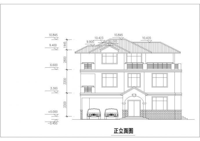 汉中市某村镇415平米3层框架结构独栋乡村别墅平立剖面设计CAD图纸_图1