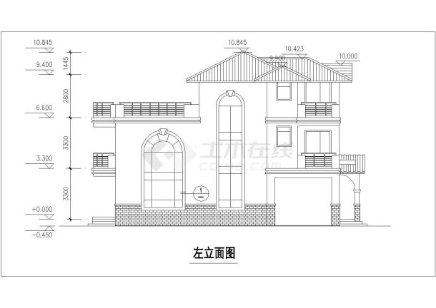 汉中市某村镇415平米3层框架结构独栋乡村别墅平立剖面设计CAD图纸-图二