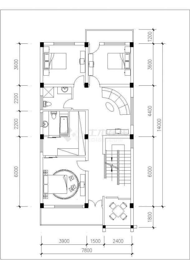 南京市千元村占地115平米3层砖混结构单体别墅平立面设计CAD图纸-图一