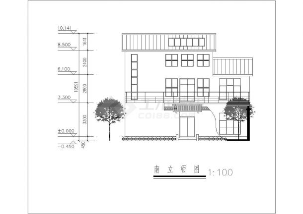 苏州市广城新村376平米3层砖混结构乡村自建楼平立剖面设计CAD图纸-图二