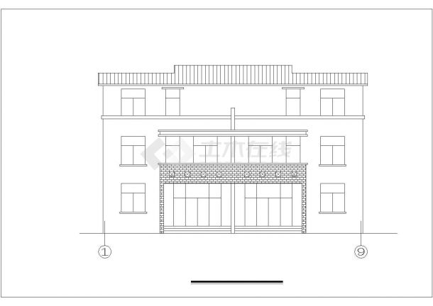 某别墅米3层砖混结构双拼别墅平立剖面设计CAD图纸（每户340平米）-图一