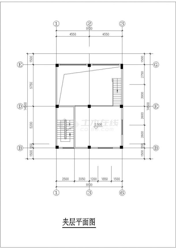 450平米4层框混结构新农村自建商住楼平面设计CAD图纸（底层商铺）-图二