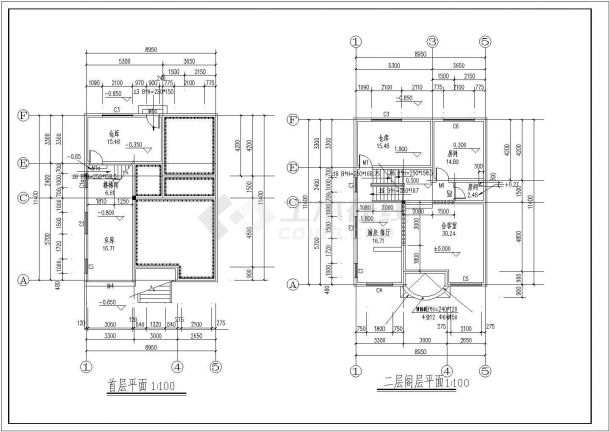 滁州某村镇395平米4层砖混结构乡村自建别墅平立剖面设计CAD图纸-图一