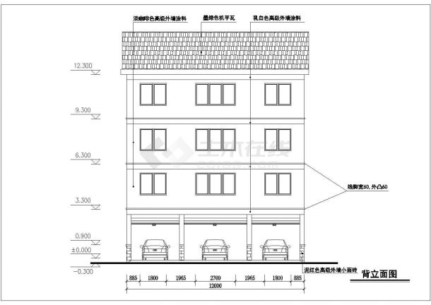 550平米4层框架结构新农村自建商住楼平立面设计CAD图纸（底层商用 ）-图一