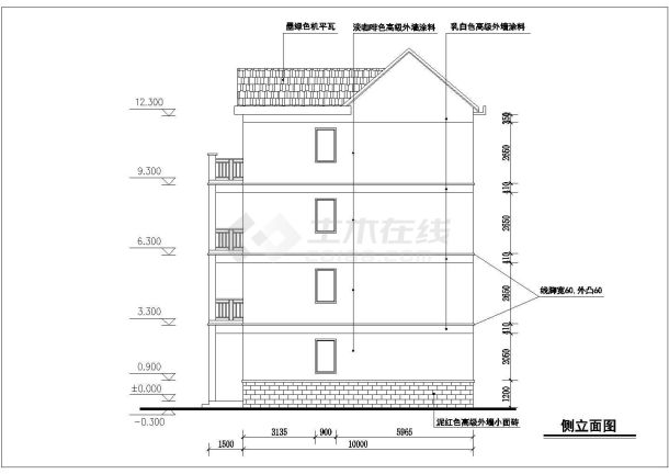 550平米4层框架结构新农村自建商住楼平立面设计CAD图纸（底层商用 ）-图二