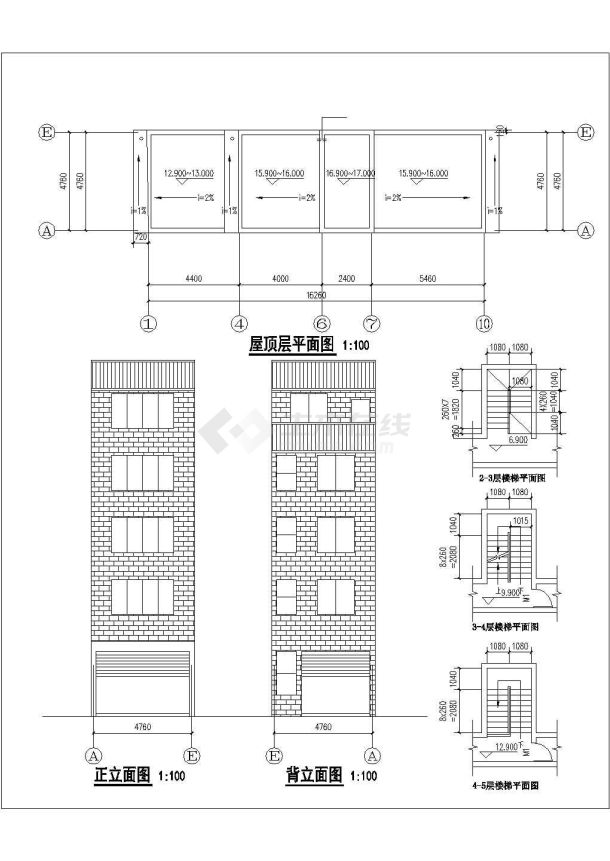 510平米五层砖混结构自建农村住宅楼平立剖面设计CAD图纸（底层车库）-图二