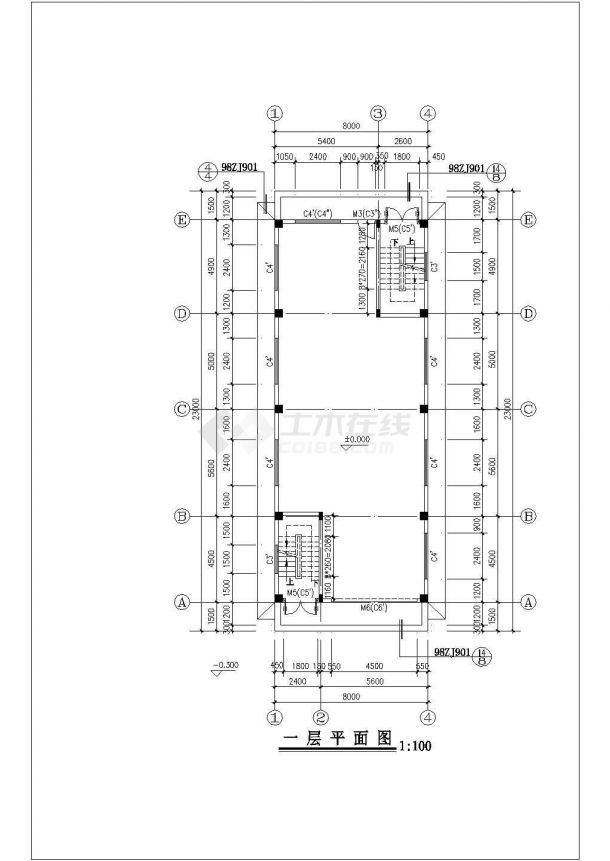 武汉市某城中村630平米6层框架结构自建民居楼平立剖面设计CAD图纸-图一