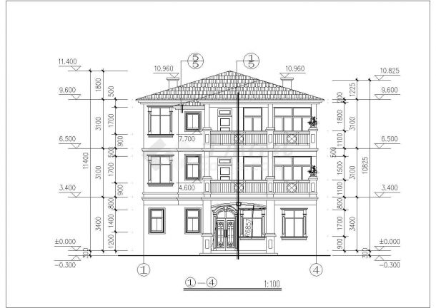 占地100平米三层砖混结构农村自建别墅全套建筑设计CAD图纸-图二