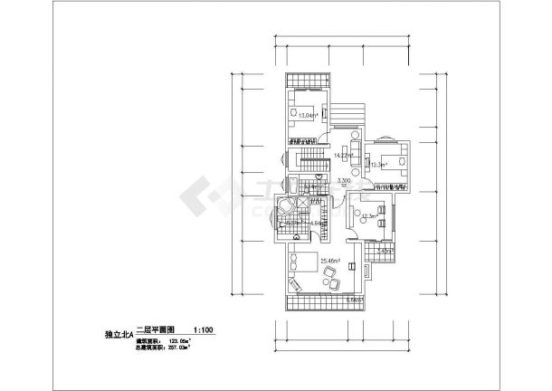 包头市某村镇257平米2层砖混结构独立别墅平面设计CAD图纸-图一
