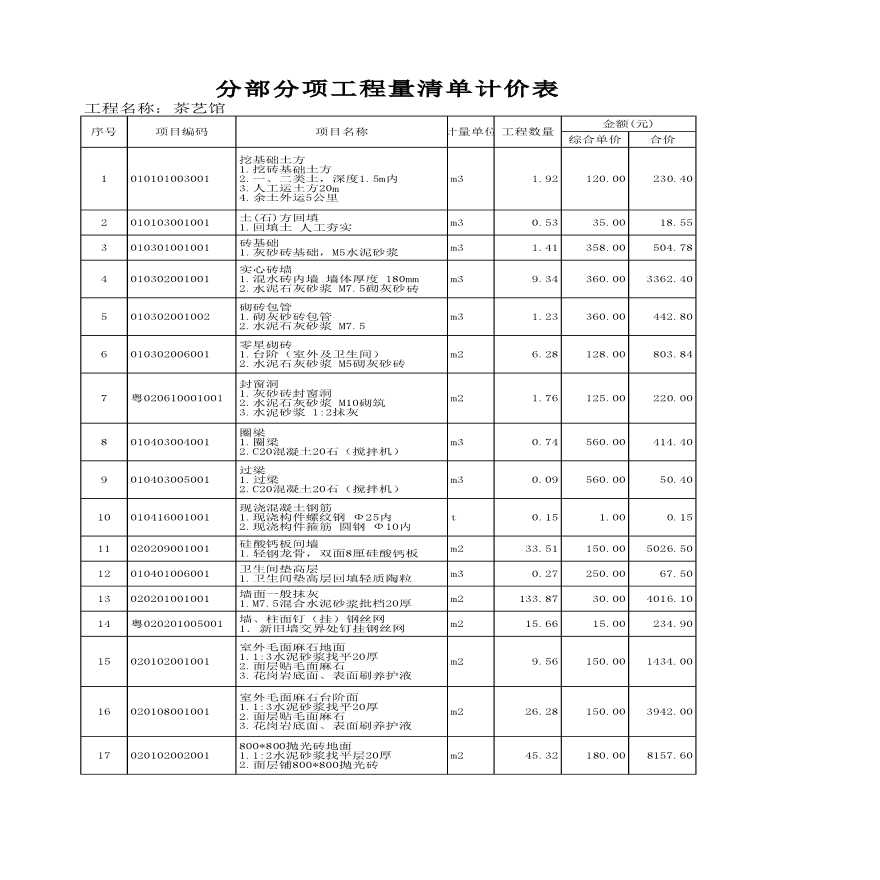 茶馆装修改造清单报价表-图一