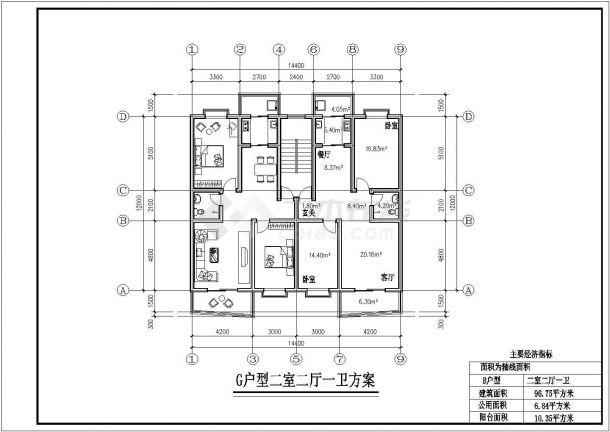 某小区住宅建筑全套户型详细方案设计施工CAD图纸-图二