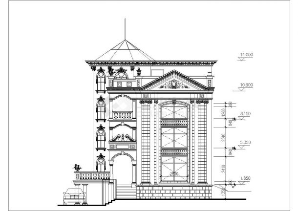 420平米4层框架结构欧式风格单体别墅立面设计CAD图纸-图一