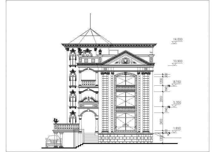 420平米4层框架结构欧式风格单体别墅立面设计CAD图纸_图1