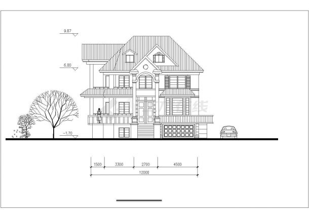 330平米2层框混结构独立别墅纸平立剖面设计CAD图纸（含架空层）-图二