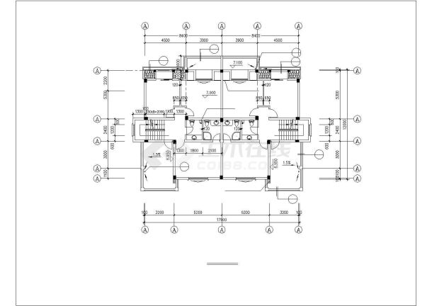 17x12m四层框架结构两户并联式别墅平面设计CAD图纸-图一