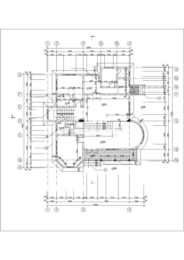 280平米2层框混结构独立别墅平面设计CAD图纸（含地下室和楼梯图）-图二