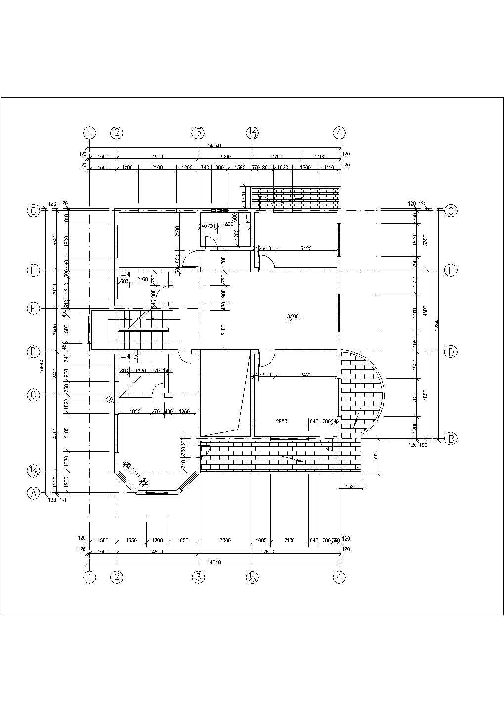 280平米2层框混结构独立别墅平面设计CAD图纸（含地下室和楼梯图）