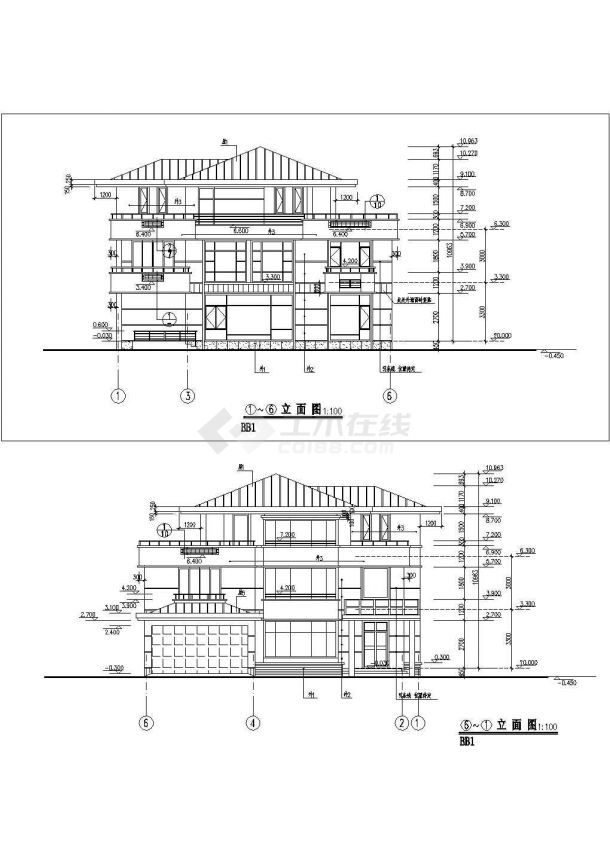 芜湖市某现代化村镇350平米3层框架结构独立别墅平立面设计CAD图纸-图二