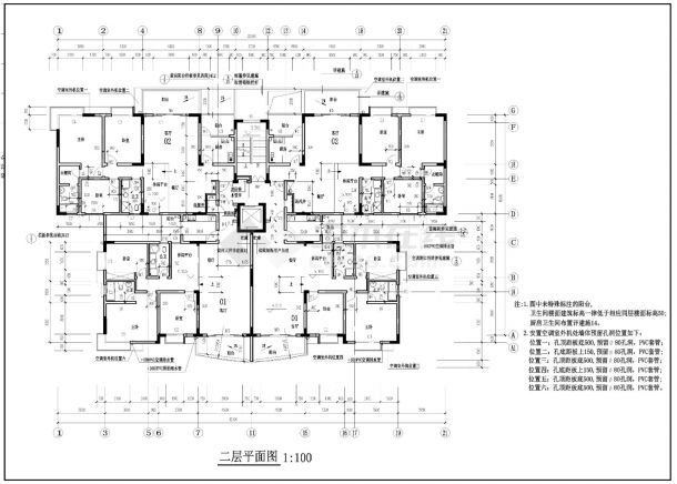 某社区高层住宅一梯四户建筑CAD设计图-图二