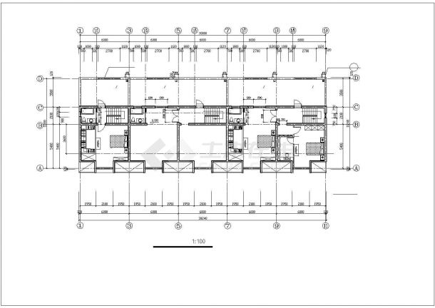 3层框架结构五户并联式别墅平立面设计CAD图纸（每户310平米）-图一