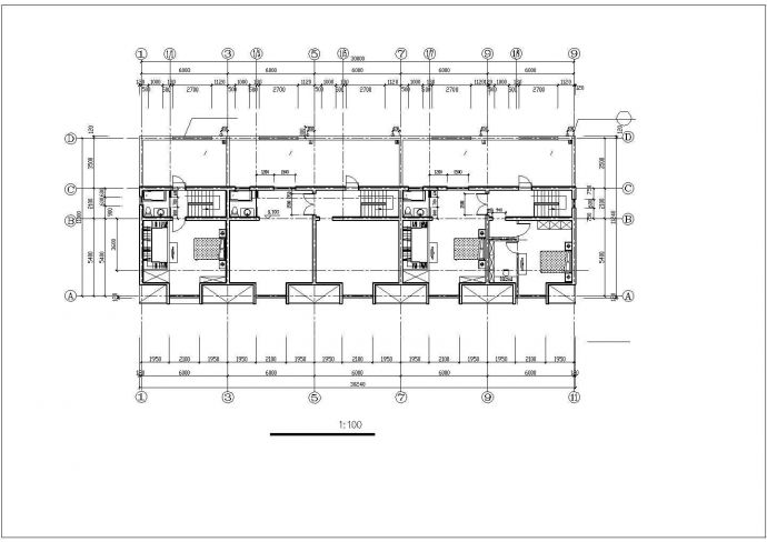 3层框架结构五户并联式别墅平立面设计CAD图纸（每户310平米）_图1