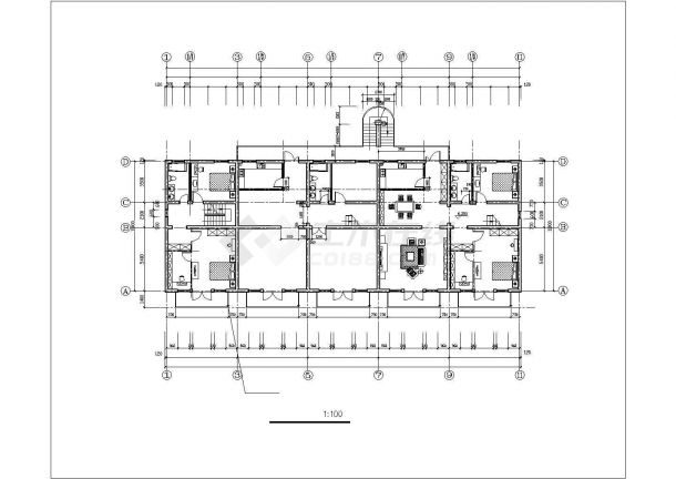 3层框架结构五户并联式别墅平立面设计CAD图纸（每户310平米）-图二