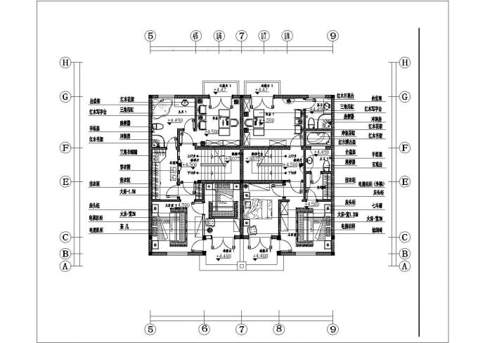 4层框架结构两户联拼别墅平面设计CAD图纸（含地下室/每户430平米）_图1