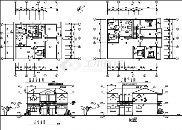 2套二层双拼别墅住宅楼建筑设计施工cad图纸-图二