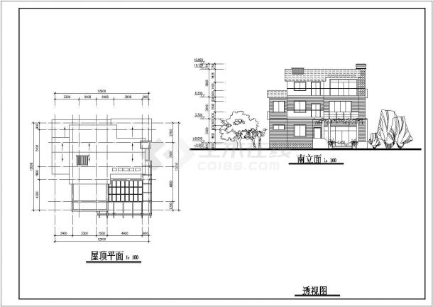 衡阳市某村镇282平米3层框混结构独栋别墅平立剖面设计CAD图纸-图二