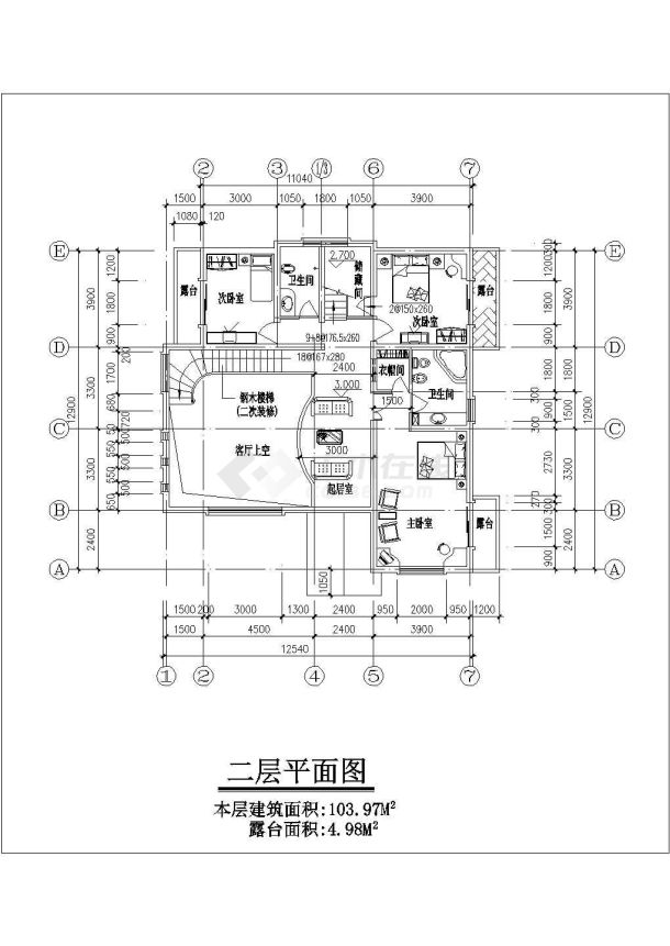 289平米3层砖混结构单体别墅全套平立剖面设计CAD图纸-图二