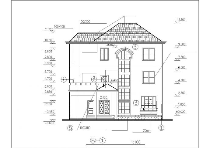 某现代化村镇328平米3层框混结构单体乡村别墅建筑设计CAD图纸_图1
