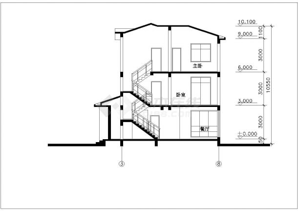 荆门市某村镇329平米3层框混结构独栋别墅平立剖面设计CAD图纸-图二
