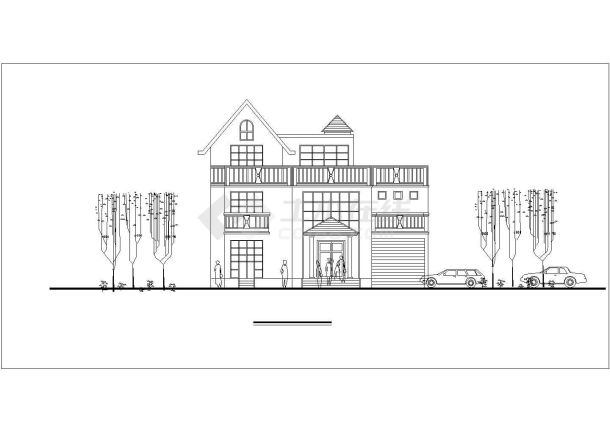 昆山市某村镇319平米3层混合结构独栋别墅平立剖面设计CAD图纸-图二
