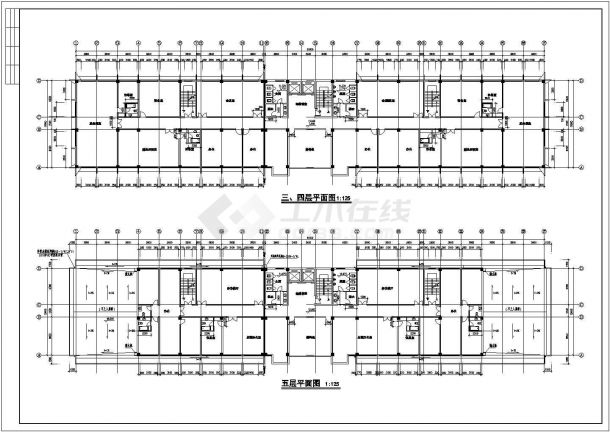 办公楼设计_某五层砖混结构大型办公楼设计cad建筑方案图（标注详细）-图二