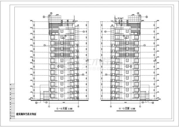 某小高层框剪结构两个单元住宅楼设计cad外立面施工图（甲级院设计）-图一