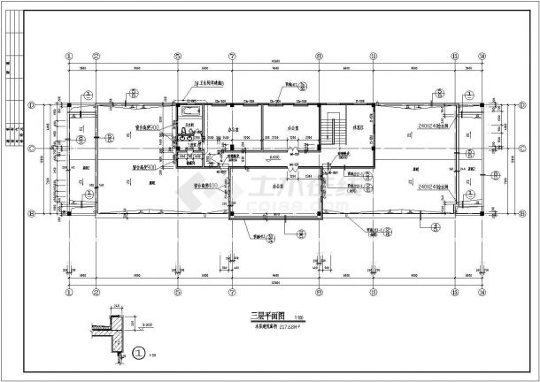 某地区的3层办公楼建筑CAD施工图纸-图二