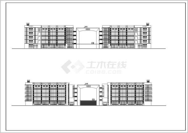 某图书办公楼设计cad立面图-图一