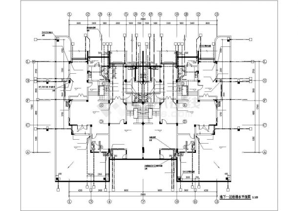 汉中市浅水湾小区950平米3层三拼式住宅楼给排水设计CAD图纸-图一