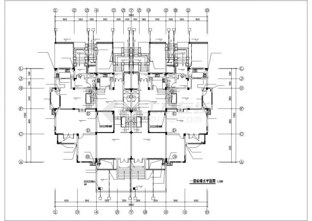 汉中市浅水湾小区950平米3层三拼式住宅楼给排水设计CAD图纸-图二