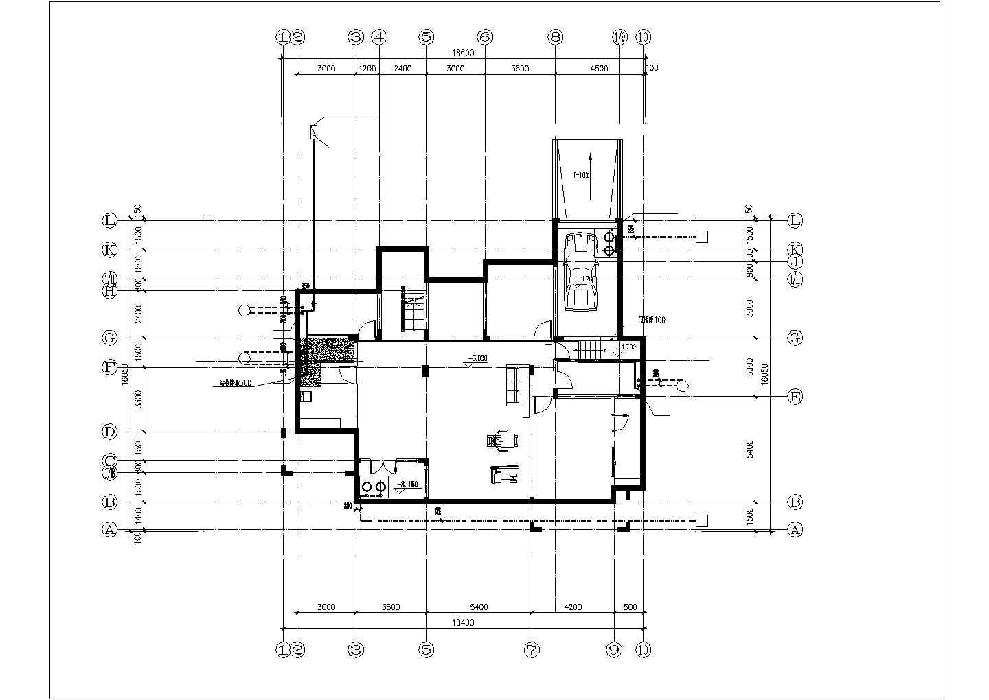570平米2层框架结构单体别墅平面给排水设计CAD图纸（含地下室）