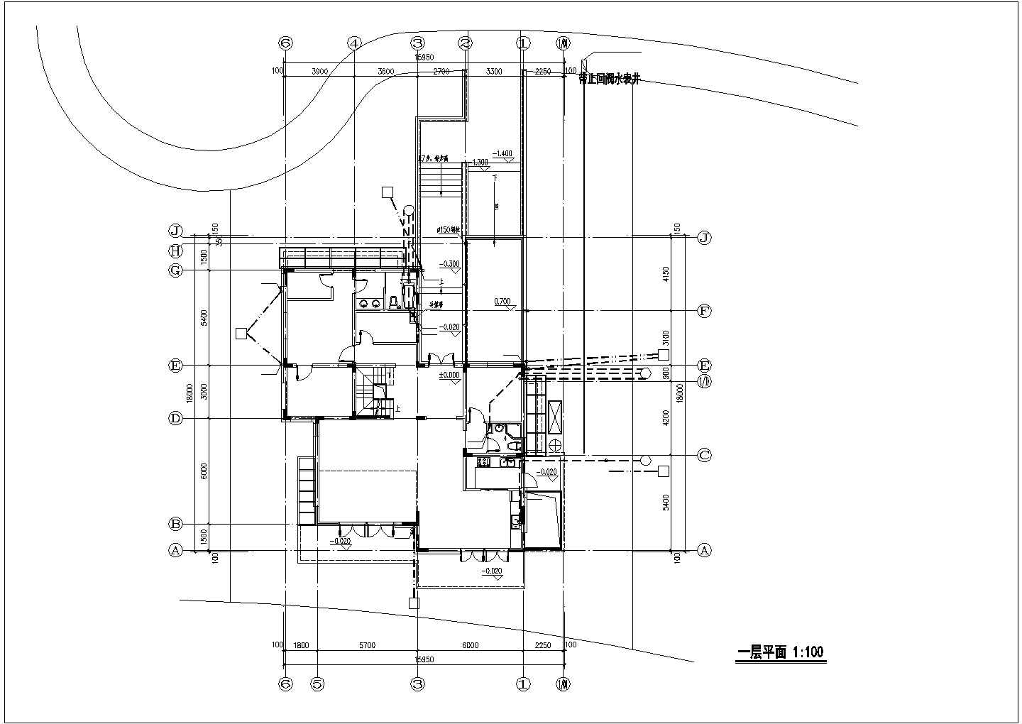 521平米两层混合结构独栋别墅平面给排水设计CAD图纸（含地下室）