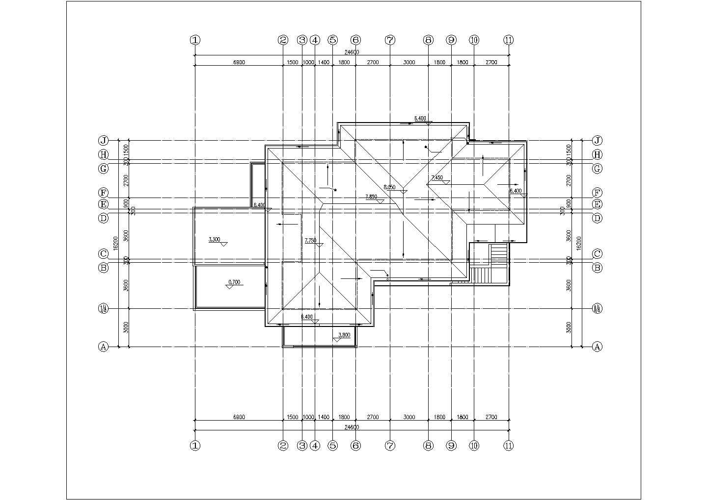 505平米两层混合结构单体别墅平面给排水设计CAD图纸（含地下室）