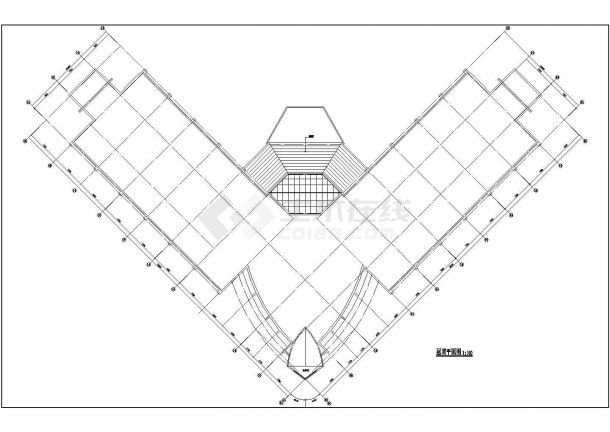 某三层框架结构V字体滑雪俱乐部设计cad建筑方案图纸（标注详细）-图一
