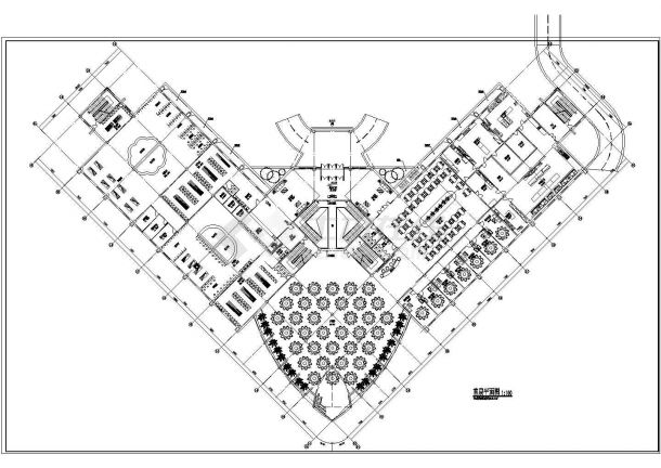 某三层框架结构V字体滑雪俱乐部设计cad建筑方案图纸（标注详细）-图二