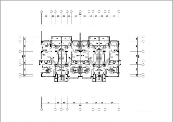 2700平米3层框架结构六户组合式别墅平面给排水设计CAD图纸_图1
