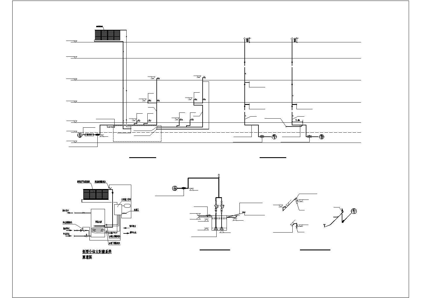 1850平米3层框架结构四户并联式别墅平面给排水设计CAD图纸（含地下室）
